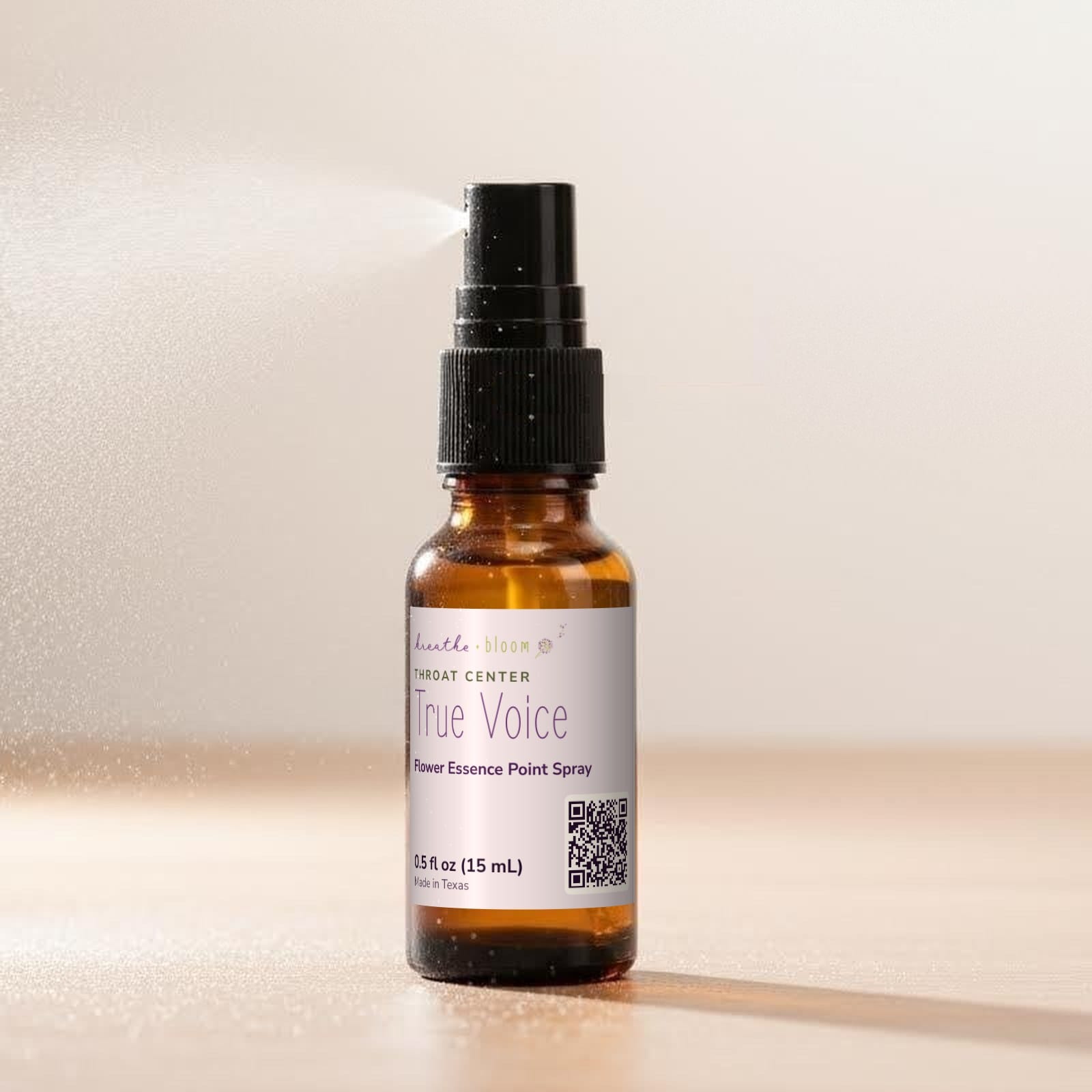 Throat · True Voice Point Spray, shown on a ½ oz amber spray bottle